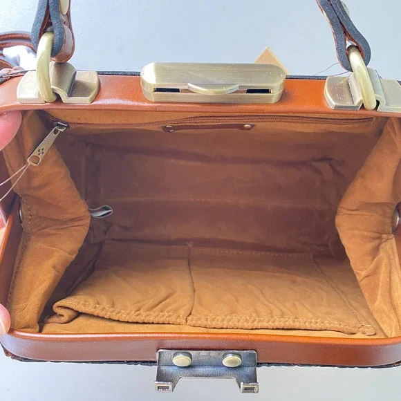 NWT Patricia Nash Gracchi Florence Tooled Leather Frame Satchel Brown P38407 - Picture 7 of 15